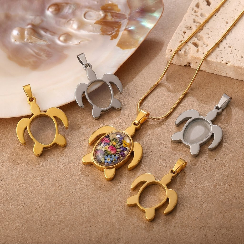 5pcs/Lot Stainless Steel Turtl – обзор и цена Bezels Set Pendant